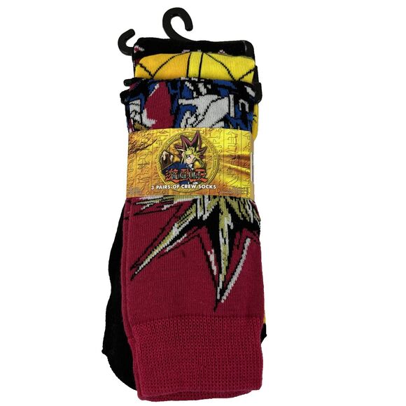 New 3 Pairs Yu-Gi-Oh! Men's Crew Socks - Red, Yellow, Blue Size 8-12 NWT - Picture 1 of 5